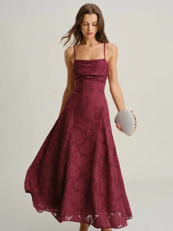 Wine Red Jacquard Slip Maxi Dress