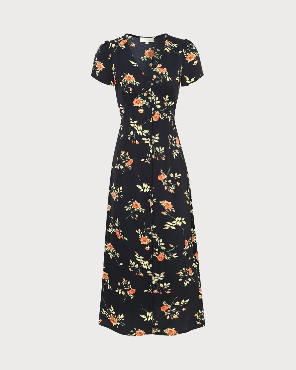The Black V Neck Floral Short Sleeve Maxi Dress - Image 9