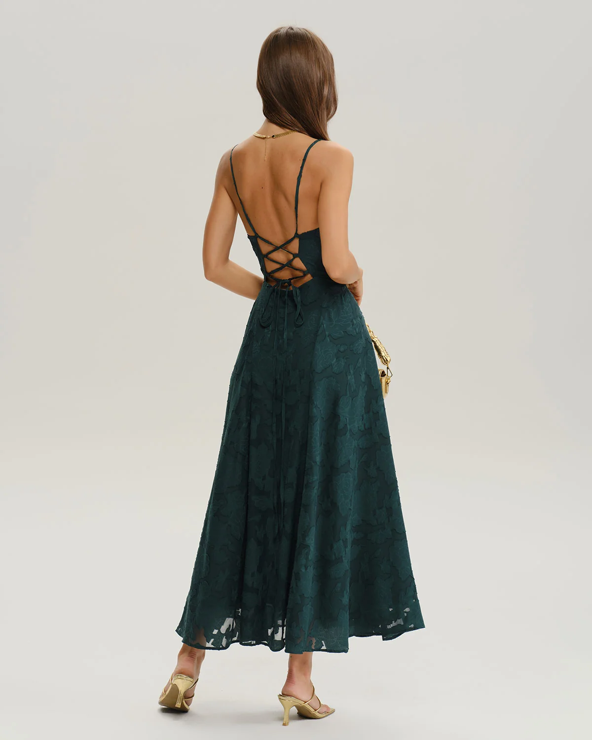 Green Jacquard A-Line Slip Maxi Dress - Image 5
