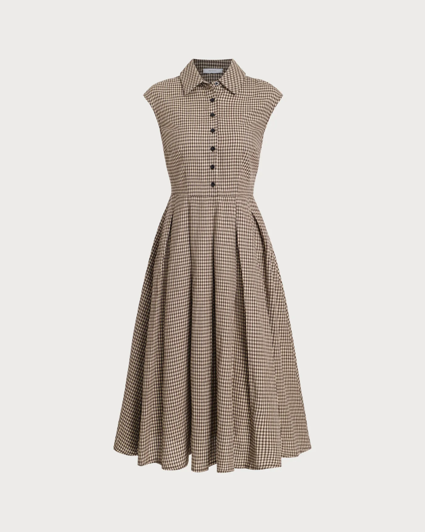 Brown Plaid Button Pleated Midi Dress - Image 6