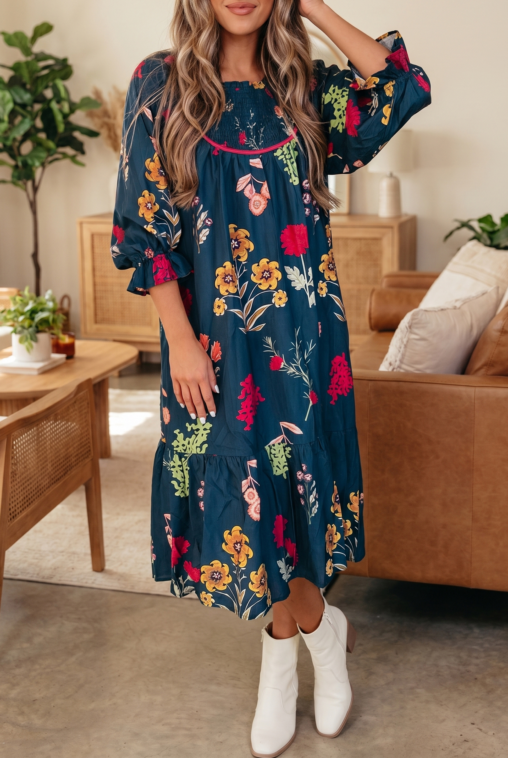 Elara Floral Midi Dress