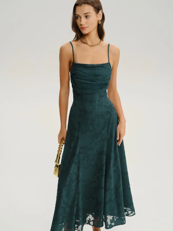 Green Jacquard A-Line Slip Maxi Dress